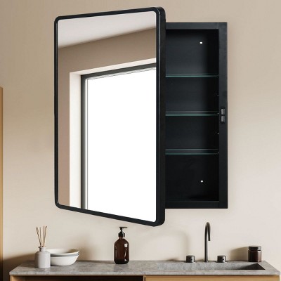 Black recessed medicine cabinet with mirror,Rectangle Metal Framed Wall mount,Recessed Mirror Cabinet,bathroom mirror cabinet-The Pop Home