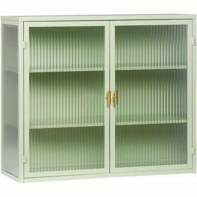 Removable Wall Cabinet, 24''X27'' Double Windowpane Glass Doors Over The Toilet Bathroom Wall Cabinet Adjustable Shelves, Tempered Glass + Iron