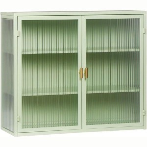 Removable Wall Cabinet, 24''X27'' Double Windowpane Glass Doors Over The Toilet Bathroom Wall Cabinet Adjustable Shelves, Tempered Glass + Iron - 1 of 4