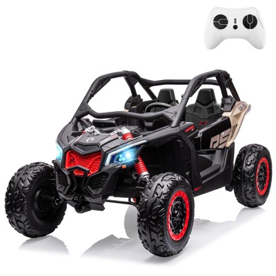 2 Seater Ride on UTV Car, Licensed Can-Am Electric Off-Road Car, 4WD Kids Truck w/Remote Control, 2 * 24V 7AH Batteries,4 * 200W Motor, 23" Large Seat