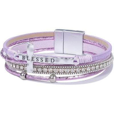 Cross Leather Bracelet with Magnetic Clasp, Christian Religious Boho Wrap Cuff Bangle for Women