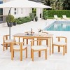 7 PCS Rustic Style Patio Dining Set, Armless Dining Chair with Curved Backrest, Dining Chair with Acacia Wood Frame and Cushion-Coolbibila - 3 of 4