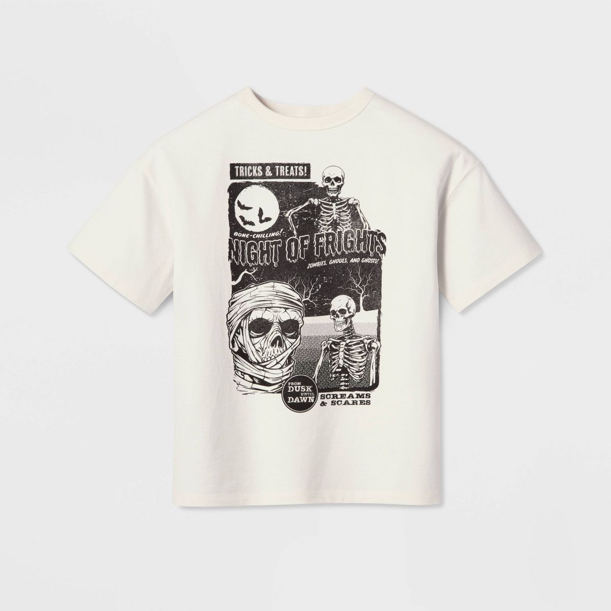 Boys' Oversized Fit Short Sleeve Halloween Skeleton Graphic T-Shirt - Cat & Jack™ Cream - thumbnail 2