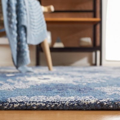 Blue and Ivory Hand-Tufted Wool Ikat Area Rug