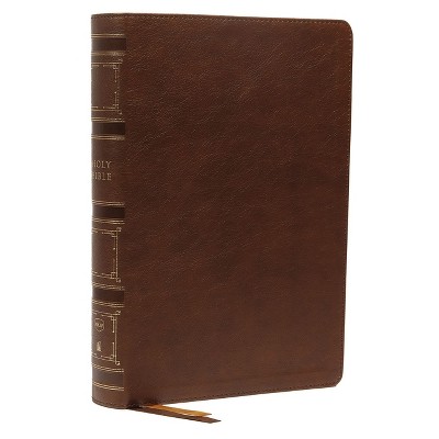 Nkjv, Single-Column Wide-Margin Reference Bible, Leathersoft, Brown, Red Letter, Thumb Indexed, Comfort Print - by  Thomas Nelson (Leather Bound)