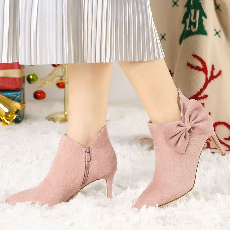 Allegra K Women's Pointed Toe Zip Stiletto Bow Heels Boots, 2 of 8