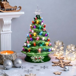 SUGIFT 15" Ceramic Christmas Tree with Colorful Lights, Hand-Painted Glossy Finish and Built-In Power Cord for Holiday Décor - 1 of 4