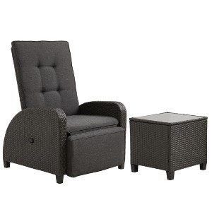 Heynemo Adjustable Rattan Recliner, Outdoor Lounge Chair with Backrest and Footrest, Weather-Resistant Wicker Patio Furniture with Storage Side Table - 1 of 4