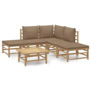 vidaXL 6 Piece Bamboo Patio Lounge Set with Taupe Cushions - Comfortable and Flexible Outdoor Furniture Set with Sturdy Table and Cushioned Seating - 1 of 4