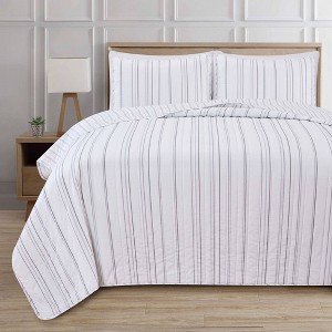 Isla Jade Twin/Twin XL Reversible Striped Quilt Set Gray - 1 of 4
