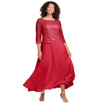 Roaman's Women's Plus Size Lace Popover Gown