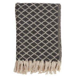 50"x60" Diamond Tassel Throw Blanket Black - Saro Lifestyle: Cotton, Modern Style for Couch Decor - 1 of 3