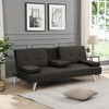 55'' PVC Sofa Bed with Armrests, Wood Frame and Stainless Steel Legs with Cup Holders - 2 of 4
