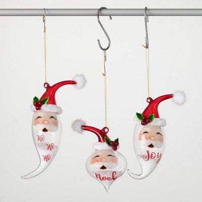 7"H, 6"H & 4.5"H Sullivans Whimsical Santa Head Christmas Ornament Set of 3, Red-White, Christmas Tree Decor