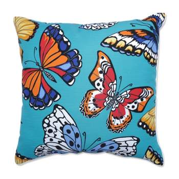 25" Butterfly Garden Outdoor/Indoor Floor Pillow Turquoise - Pillow Perfect