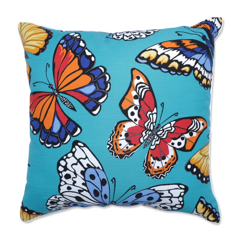 25&#34; Butterfly Garden Outdoor/Indoor Floor Pillow Turquoise - Pillow Perfect, 1 of 6