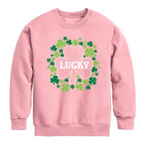 Boys' - Instant Message - St. Patrick's Day Lucky Shamrocks Filled Graphic Long Sleeve Fleece Sweatshirt - 1 of 4