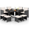 Costway 9 PCS Patio Dining Set with Tempered Glass Table & Ottoman Removable Cushions off-White/Beige - 2 of 2