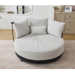 Sapphtopaz 52.75" Oversized Round Couches for Living Room Anti-Wrinkle Upholstered 360°Swivel Sofa with Phone Stand and Pillows Sofa for Bedroom - 1 of 4