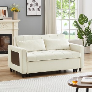 DOMETOUR Modern Velvet Loveseat Sofa Bed Convertible Sleeper for Living Room Bedroom with 2 Lumbar Pillows and Side Coffee Table - 1 of 4