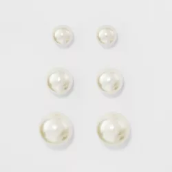 Faux Pearl Stud Earring Set 3ct - A New Day™ Silver