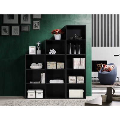 Kids' Playroom Black Bookcase with Cubes and Doors