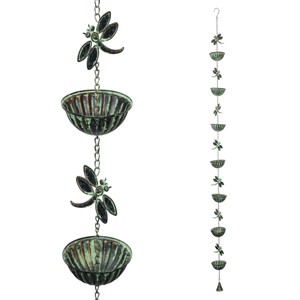 Alpine Corporation Hanging Dragonfly Iron Rain Chain: Durable, No Assembly, 81"H Multicolor Naturals - 1 of 4