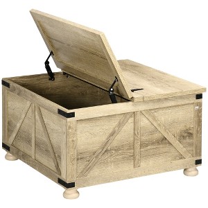 Farmhouse Square Coffee Table with Hinged Lift Top and Hidden Storage for Living Room - 1 of 4