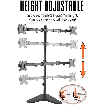 Black Adjustable Quadruple Monitor Mount with Freestanding Base