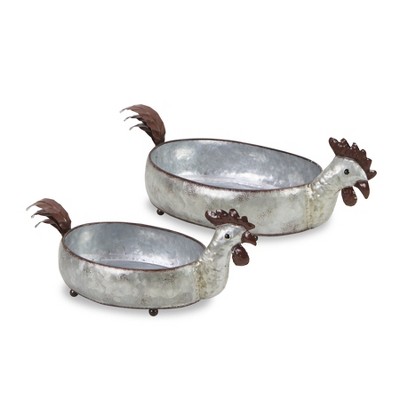 Cheung's Dottie Set of 2 Galvanized Metal Hen Planters