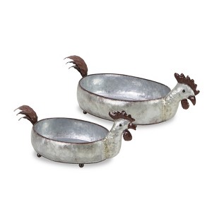 Cheung's Dottie Set of 2 Galvanized Metal Hen Planters - 1 of 4