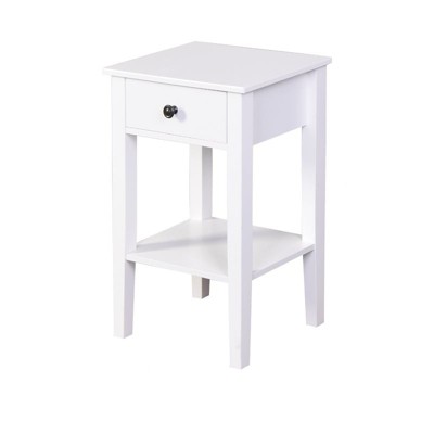 VANIRROR White End Table for Living Room, Bathroom Storage Cabinet with Drawer, Floor-standing Organizer for Bathroom, 1 Drawer, Modern