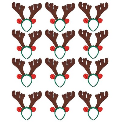 Juvale 12-Pack Christmas Reindeer Antler Headbands, Christmas Party Decorations