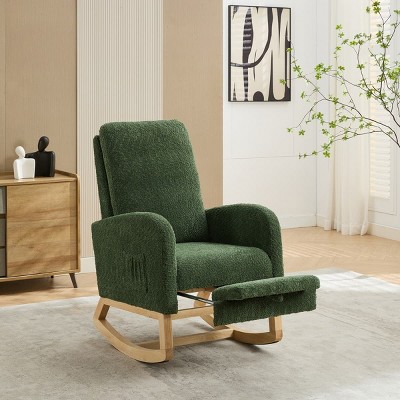 Modern Rocking Accent Chair with Footrest and Rubber Wood Legs, Rocking Armchair for Living Room or Bedroom-Maison Boucle