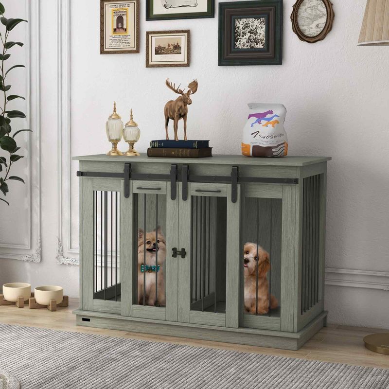 PawHut Modern Dog Crate End Table with Divider Panel, Dog Crate Furniture for Large Dog and 2 Small Dogs with Two Rooms Design, 3 of 10