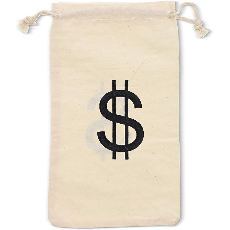 Juvale 7" Set of 12 Money Bag Pouches with Drawstring Closure Canvas Cloth and Dollar Sign Design for Toy Party Favors, 5 of 6