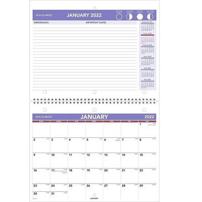 AT-A-GLANCE 2022 8.5" x 11" Monthly Calendar White/Red/Purple PM170-28-22