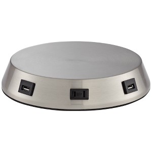 360 Lighting 1 3/4" High Lamp Base Universal Charging USB-Outlet Workstation Silver Nickel Finish Metal Single Living Room Charging Bedroom Bedside - 1 of 4