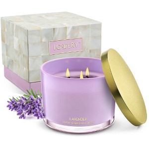 Lovery Lavender Candle Gift Set, 3 Wick Aromatherapy Soy Candles - 1 of 4