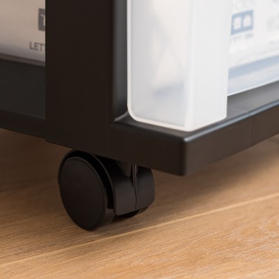 Black Plastic 3-Drawer Rolling Storage Cart with Organizer Top