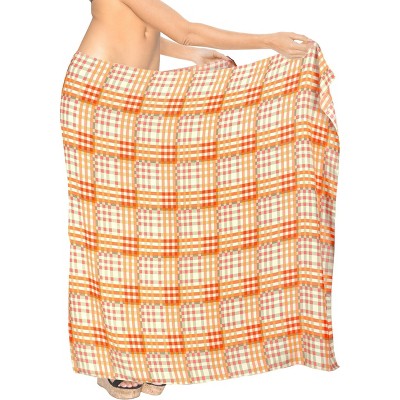 LA LEELA Women's Beachwear Summer Beach Wrap Bikini Wraps Sarong Skirt Swimsuit Swimwear Coverups Swim Cover Ups for Womens One Size Orange,Check