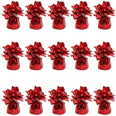 15-Pack Metallic Red Foil Tinsel Balloon Weights for Birthday Party Supplies and Decorations, 6 oz, 4.5 in.