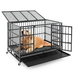 Tangkula 48" Foldable Heavy-Duty Metal Dog Cage W/ Lockable Rolling Casters Black - 1 of 4