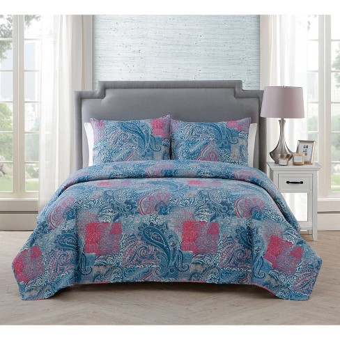 3pc Full/queen Ava Pinsonic Rev Quilt Set Berry Purple - Vcny : Target
