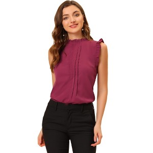 INSPIRE CHIC Women's Ruffled Curved Hem Business Office Vintage Sleeveless Blouse - 1 of 4