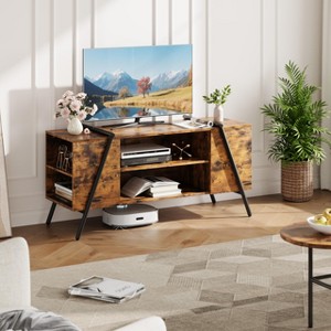 TV Stand for 60 55 50 45 Inch TV, Mid Century Modern Entertainment Center with Adjustable Open Shelves & Metal Legs, Industrial Media Console Table - 1 of 4