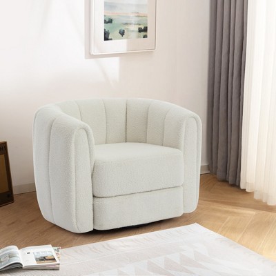 37"W 360° Swivel Chair Accent Armchair, Wood Upholstered Sofa Chair Barrel Chair for Living Room -Frevyn