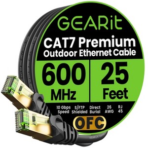 GEARit Cat7 Outdoor Ethernet Patch Cable - SFTP Shielded Foil Twisted Pair - Waterproof, Black - 1 of 4