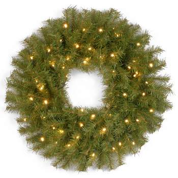 National Tree Company Pre-Lit Artificial Christmas Wreath, Green, Norwood Fir, White Lights, Christmas Collection, 24 Inches