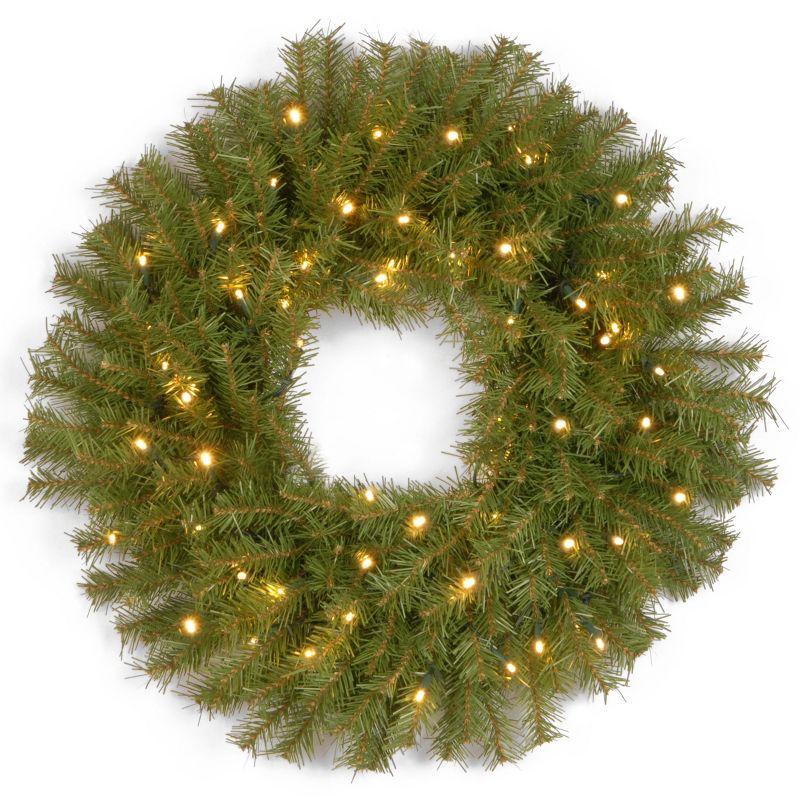 National Tree Company Pre-Lit Artificial Christmas Wreath, Green, Norwood Fir, White Lights, Christmas Collection, 24 Inches, 1 of 6